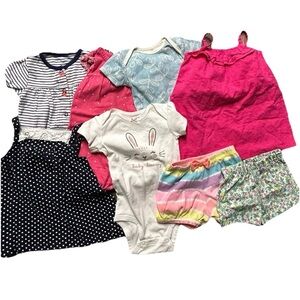 Baby Girl Summer Lot Rompers Dresses Bodysuits Shorts Size 9-12 Months